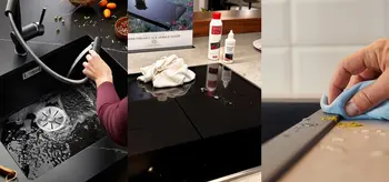 Spülbecken und Kochfeld werden gereinigt